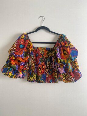 Live 4 Truth Colorful Smocked Top With Puffy Sleeves Size M